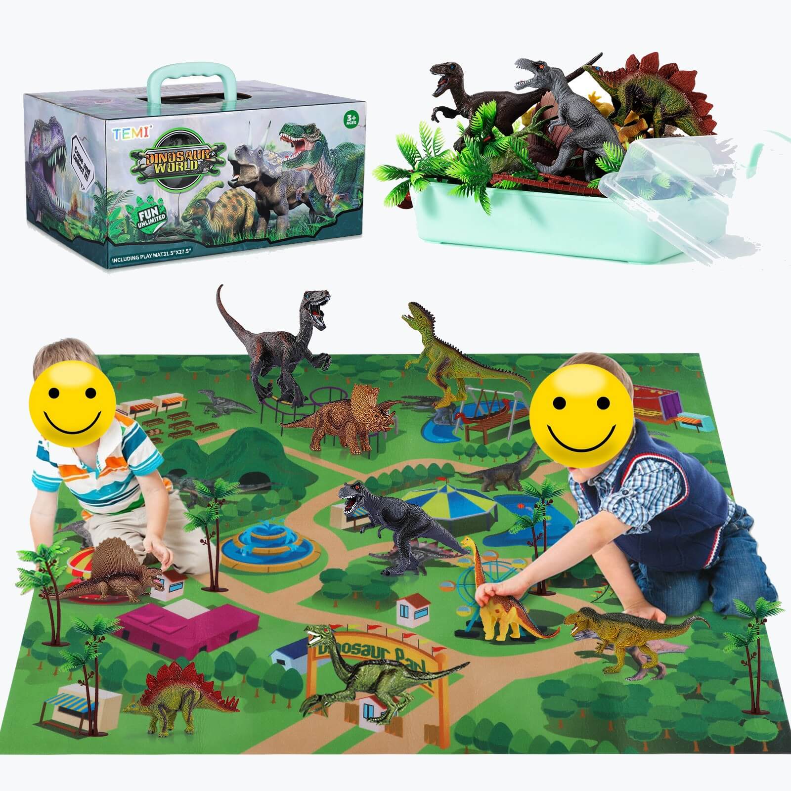 Tapis de jeu dinosaure avec figurines pour enfants