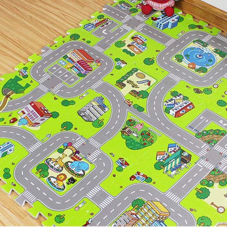 Tapis puzzle en mousse circuit de voiture pour enfants