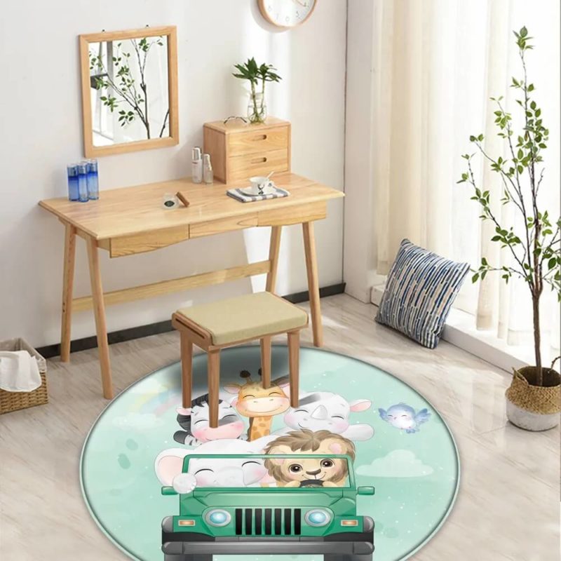 Tapis rond pour enfant avec motifs de voiture