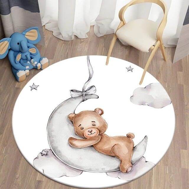 Tapis de déco chambre de bébé avec motif d'ours sur lune