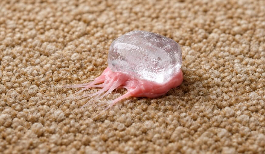 Glaçon sur un chewing gum sur un tapis beige