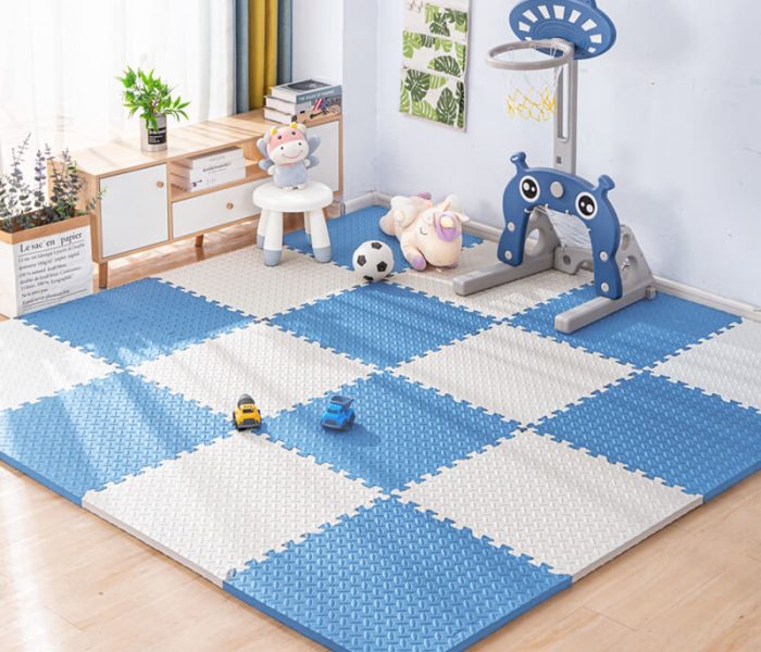 Tapis de jeux puzzle en mousse bleu et blanc