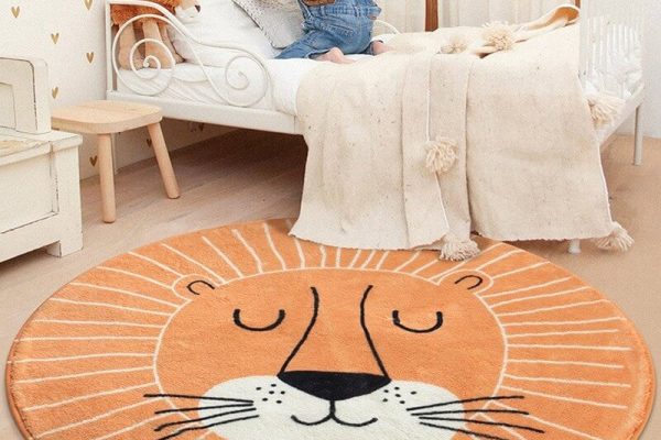Tapis lion rond pour chambre d'enfants