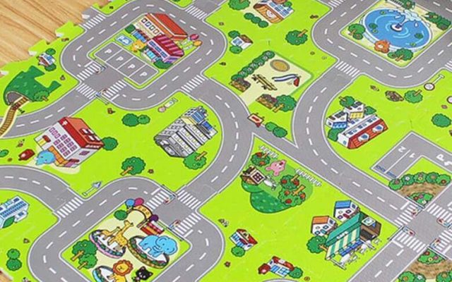 Tapis puzzle en mousse circuit de voiture pour enfants
