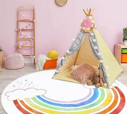 Tapis rond arc en ciel pour chambre d'enfant