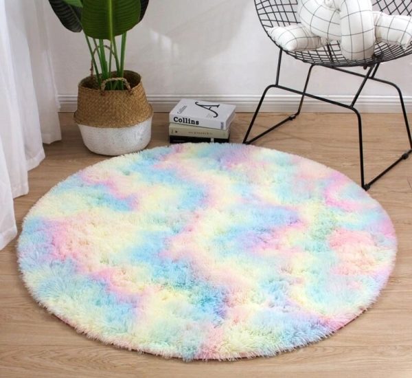 Tapis rond coloré et doux pour chambre de petite fille